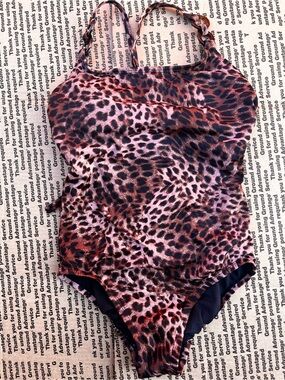 Time and Tru black and Brown Leopard Print One-Piece Swimsuit